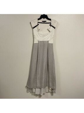 Jen Kao Dress Women’s Size 4 White Black Silk Poka Dot High Low MIDI Dress